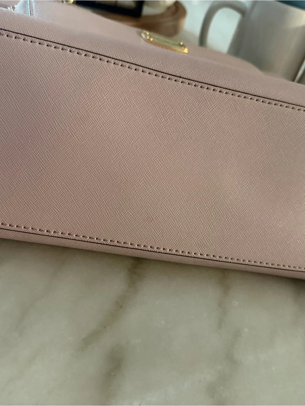 Michael Kors Dusty Pink Leather Tote with Gold Chain Handles and Matching Wallet